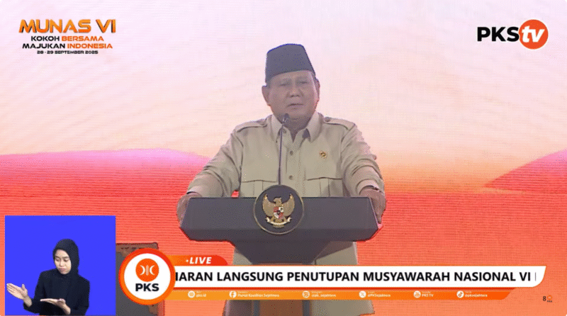 Presiden Prabowo Subianto menghadiri acara MUNAS ke VI Partai Keadilan Sejahtera / Foto : Screenshoot Youtube PKS TV