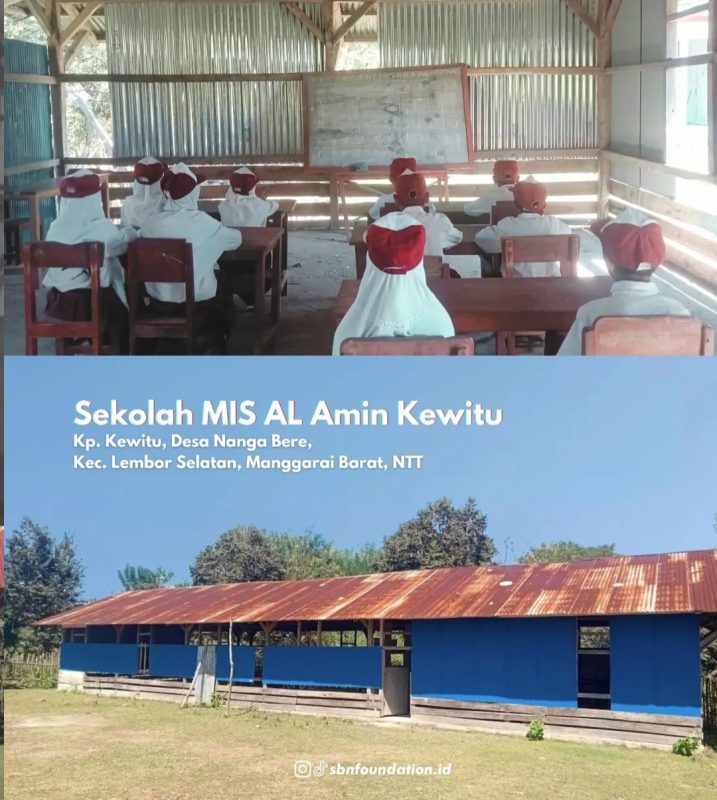 Murid-murid dan Sekolah MIS AL Amin Kewitu, Manggarai Barat, Labuan Bajo (Sumber Foto : instagram @sbnfoundation.id)