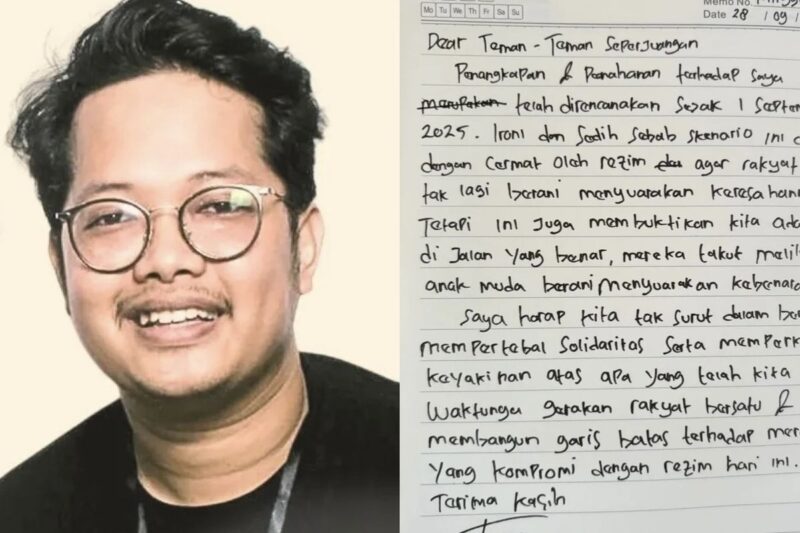Lembaga Bantuan Hukum (LBH) Surabaya mengungkap kronologi penangkapan aktivis sosial asal Yogyakarta, Muhammad Fatkhurrozi atau Paul oleh Polda Jatim, Minggu (28/9/2025)(Dok. LBH Surabaya)