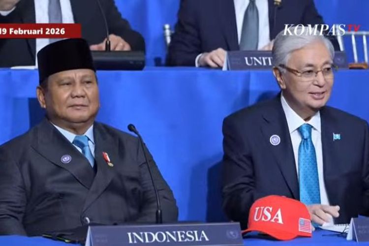 Presiden Prabowo Subianto menghadiri langsung Konferensi Tingkat Tinggi (KTT) perdana Board of Peace atau Dewan Perdamaian Gaza di Donald J. Trump US Institute of Peace di Washington DC, Amerika Serikat, Kamis (19/2/2026).(Dok. Kompas TV)